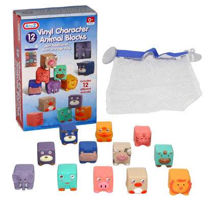 12PCS ANIMAL VINYL BLOCKS W/BATH BAG