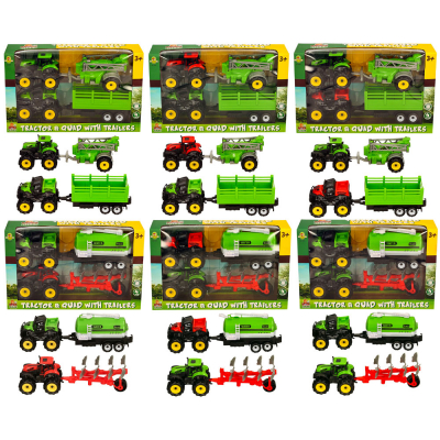 Farm Tractor & Quad with Trailer 4pcs Set (6 Asstd)