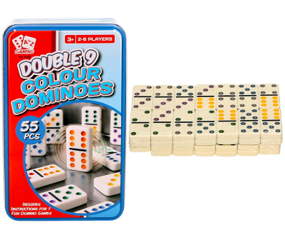Double 9 Coloured Dominoes in Tin